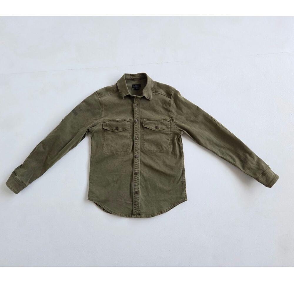 Zara Man Relaxed Fit Military Field Shirt Jacket Olive Reinforced Elbows Small